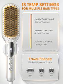 SHEGLAM HAIR 銀黃色時尚三柄直髮梳，62毫米，負離子直髮梳，3分鐘快速造型，5檔溫度設置，60秒快速加熱，60分鐘自動斷電，防燙梳齒，數碼管顯示屏，陶瓷塗層加熱元件，釋放4000萬負離子，減少損傷，增加光澤，100-240VVVV，方便旅行 - 適合日常插頭使用 生日 禮物 假期 粉紅色的 氛圍 化妝品 旅行 學校 節慶 玫瑰 展示 女孩 魅力 護髮 母親節 想要 時尚 銳舞派對 - 銀色 - 查看 8