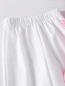 SHEIN Genkimix Kids 女童条纹印花纽扣短袖衬衫和纯色长裤两件套 - 粉色 - 查看 3