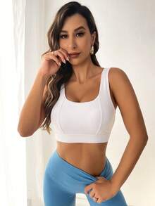 Velisys 2pcs Women's Bras, Black & White, Front Panel Seam, U-Neck, Criss-Cross Back Strap, Removable Pads, Versatile For Daily, Casual, Running, Yoga, Gym, Tennis - Multicolor - View 2