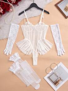 Sexy Lace Contrast Mesh Sheer Jumpsuit For Women - White - View 8