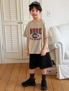 DAZY Camiseta de manga corta con estampado y hombros caídos para niños pequeños - Caqui - Ver 4