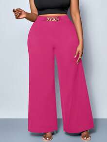 SOLERSUN 大码女式纯色腰带细节阔腿裤，适合各种场合，包括派对、音乐会、日常通勤、音乐节、浪漫约会、情人节和度假。 - 玫紅色 - 查看 5