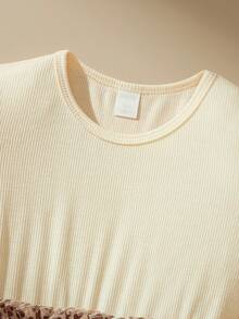 SHEIN Knit Contrast Mesh Leopard Print Girls (Toddler) Dress - Apricot - View 7