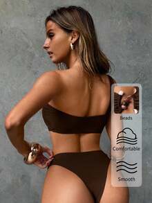 Aloruh Đồ bơi một mảnh hở lưng gợi cảm màu nâu sẫm thanh lịch không đối xứng có đính hạt trang trí cho nữ, hoàn hảo cho kỳ nghỉ hè, đồ bơi cho nữ, đồ bơi đi biển, đồ bơi một mảnh cho nữ, đồ bơi một mảnh, đồ tắm một mảnh - màu nâu - Xem 3