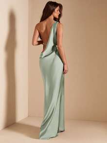 SHEIN BAE Sage Green, Pistachio Green Sexy Satin Backless Maxi Fishtail Dress, Bridesmaid Dress, Satin Dress, Sexy Dress, Brunch Dress, Wedding Guest Attire - Green - View 1