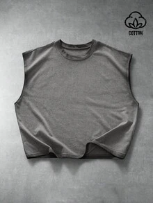 PAVTROS Men's Casual Ombre Round Neck Loose Tank Top, Summer - Grey - View 1