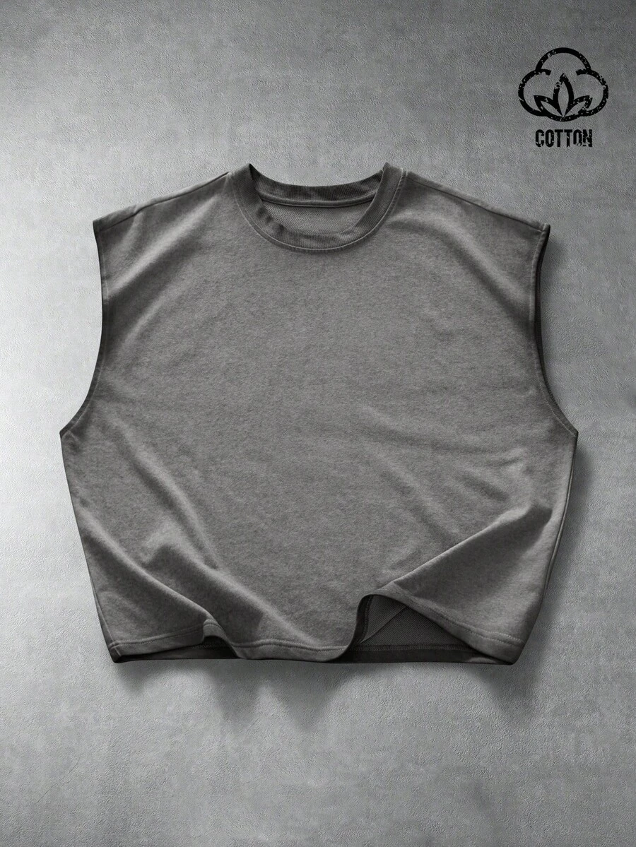 PAVTROS Men's Casual Ombre Round Neck Loose Tank Top, Summer - Grey - View 1