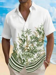 Manfinity RSRT 男士夏季休闲沙滩度假热带植物印花短袖衬衫 - 彩色 - 查看 5