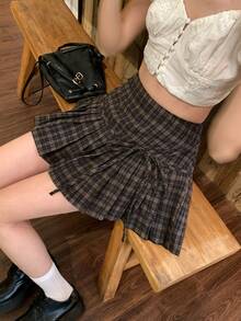 DAZY Women's Plaid Korean Style Ruffle Bow Skirt - Black - View 5