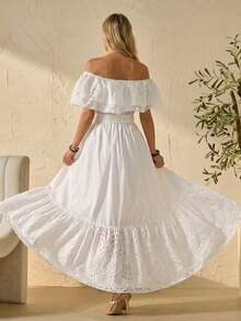 Bóhologie Boderie Off-Shoulder Belted Maxi Dress, High Quality Fabric, Summer Look - White - View 8
