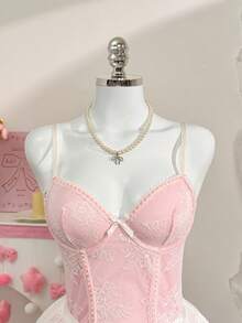 PetitDoll Conjunto de 3 piezas de mono de mujer con parches de encaje, divertido, lindo y sexy - Rosa - Ver 7