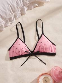 SHEIN 女士性感可爱波点印花蝴蝶结装饰文胸 - 粉色 - 查看 3