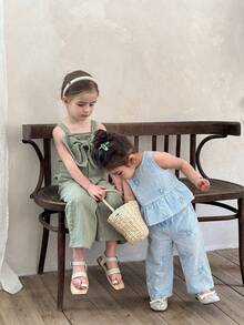 LMoss Kids 2件套女婴条纹花卉图案休闲背心和打底裤套装 - 粉色 - 查看 5