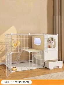 Cat Cage With Toilet, Drawer Style Cat Litter Box, Integrated Large Space, One Bedroom, One Living Room, One Bathroom, Household Simple Cat Cabinet, Cat Villa - Multicolor - View 4