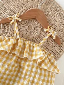 SHEIN Baby Girls' Casual Fashionable Plaid Ruffle Strap Romper, Cute Princess Style, Suitable For Spring/Summer Outdoor, Daily, Travel Wear - Multicolor - View 6