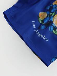 ROMWE MEN Casual Pantalones cortos tejidos con estampado para hombres, adecuados para primavera y verano - Azul - Ver 3