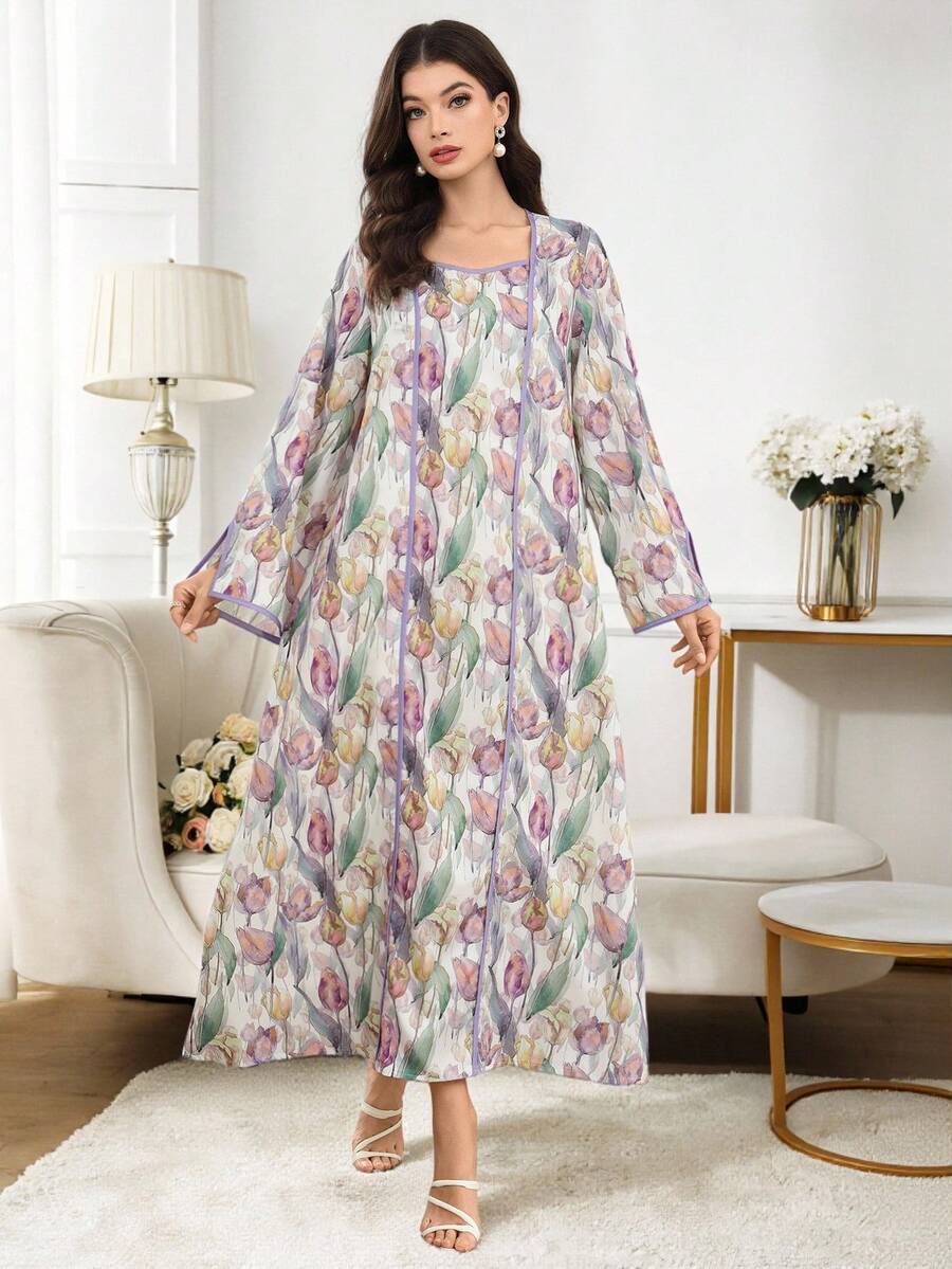 Yasmyna Women's Elegant Floral Print Arabic Style Dress - Multicolor - View 1