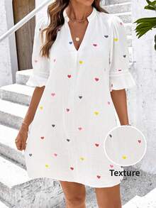 SHEIN Clasi Váy ngắn họa tiết trái tim cổ chữ V thanh lịch cho ngày lễ thường ngày mùa xuân/hè - Nhiều màu - Xem 9