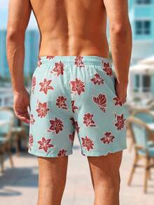 Horizaway 男士印花抽绳腰带沙滩短裤，夏季 - 綠色 - 查看 2