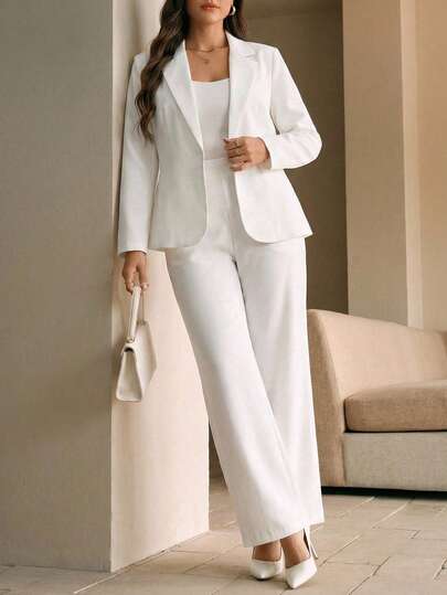 Traje para mujer elegante, conjunto de 2 piezas, saco con faldón, blazer formal entallado de solapa clásica y botón dorado, Pantalón con botones dorados decorativos conjunto profesional cómodo, ideal para oficina, eventos, reuniones empresariales y atuendo ejecutivo sofisticado tallas plus tallas extra