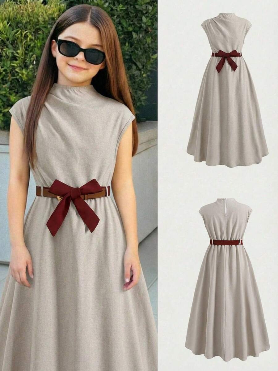 Firerie Kids Firerie Kids Tween Girl Elegant Color Block Cinched Waist Midi Dress,Kids - Black - View 1