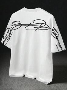 STYNVO 男士 Freedom Signature 圖案刺繡 T 恤，白色街頭風夏季城市度假休閒衫，適合戶外音樂節，黑色禮品 - 白色 - 查看 4