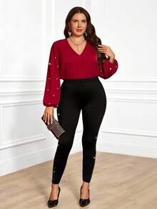 Miaspire Leggings negros de lentejuelas de talla grande, elegantes y casuales para fiestas de Navidad, de uso diario, con estampado de lentejuelas y parches, elásticos, aptos para otoño/invierno, Navidad, Año Nuevo, salidas, 2025 nueva temporada, sencillos y de moda para uso diario, leggings negros brillantes, adecuados para múltiples ocasiones como Navidad, citas, fiestas nocturnas, eventos elegantes - Negro - Ver 5