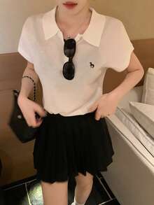 DAZY Women's Turndown Collar Korean Style Vacation Knit Top - White - View 7