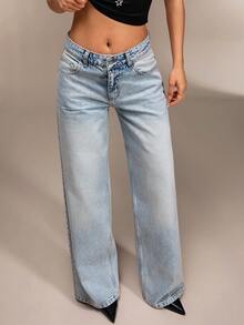 90's Baby Blue Low Waist Wide Leg Denim Jean Jeans Wide Leg Low Rise Jeans Y2k Loose Jeans Flared Jean Summer Jeans - Light Wash - View 7