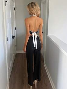 Sydney Algeri 2 件套通勤女士纯色短款无袖上衣和裤子套装 - 黑色 - 查看 2