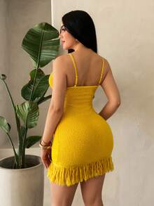 SHEIN SXY 波西米亚风度假沙滩流苏钩针连衣裙 - 黃色 - 查看 2