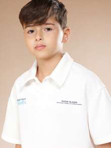 SUMWON Newport Club Boys Polo Shirt And Shorts Co-Ord Set With Palm Tree Logo Print Summer Casual Two Piece Outfit - White - View 5