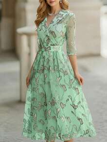 EMERY ROSE Đầm dài dự tiệc thanh lịch họa tiết lá cây dành cho nữ, thích hợp cho mùa xuân/thu. - Nhiều màu - Xem 3