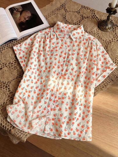 GlowEve CURVE 大码女式浪漫海滩度假宽松碎花翻领短袖纹理衬衫