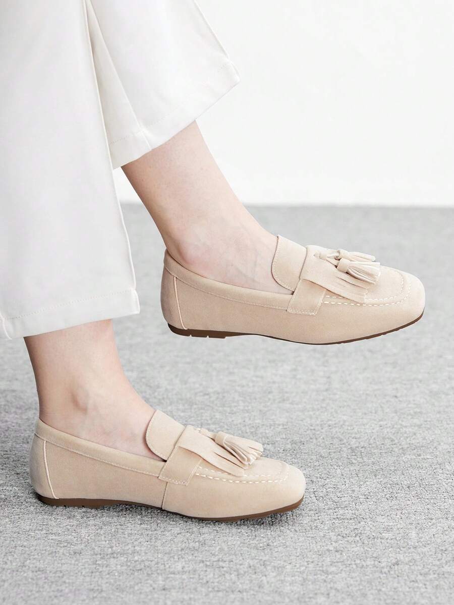 CUCCOO BIZCHIC 杏色方头流苏平底套脚乐福鞋（女士款） - 杏色 - 查看 1