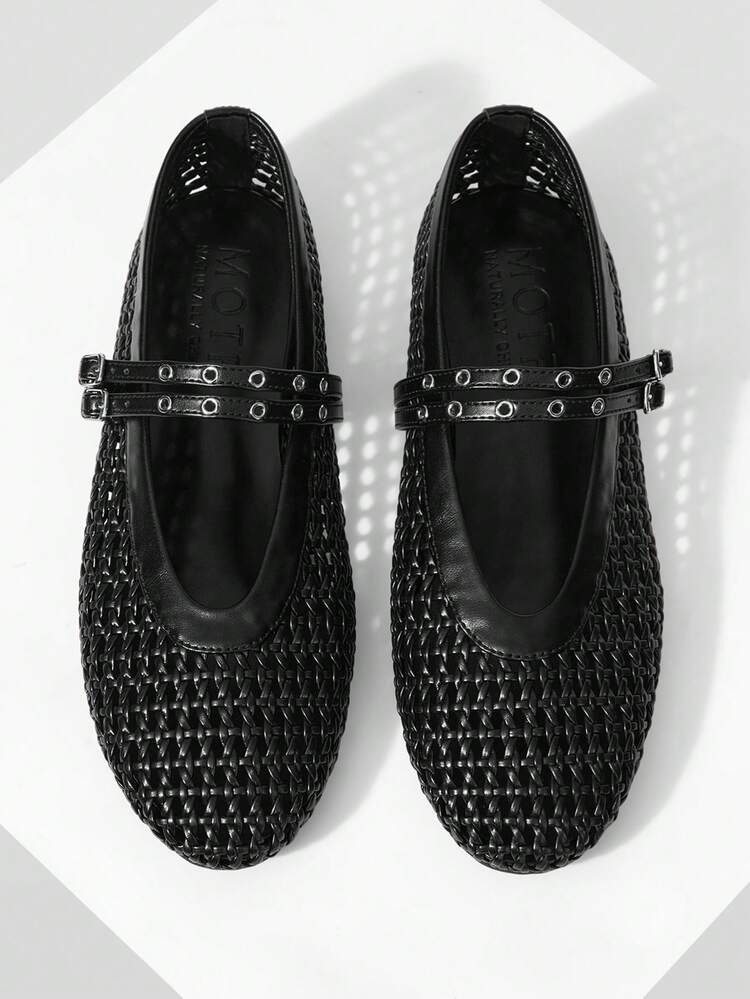 WOMEN GROMMET EYELET STRAP BRAID FLATS SPRING SHOES