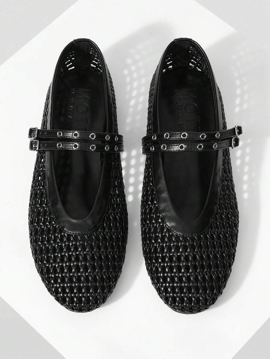 MOTF 女士孔眼系带编织平底鞋 - 黑色 - 查看 1