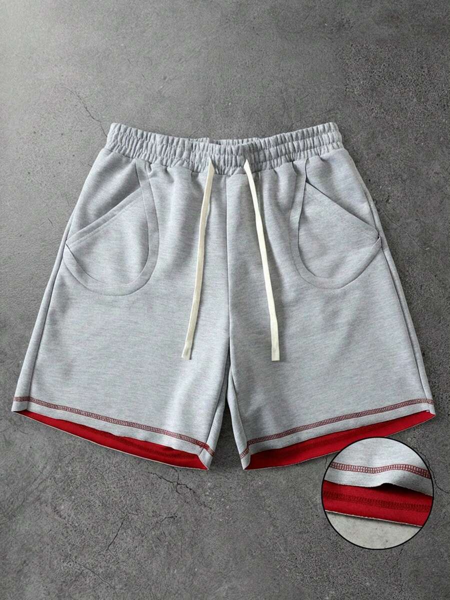 ROMWE MEN Essentials Men's Contrast Color Drawstring Waist Slant Pocket Loose Shorts Spring/Summer - Grey - View 1