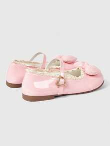 ROMWE Kawaii Giày bệt nữ thời trang trong suốt đính nơ, kiểu Mary Jane, giày da nhỏ xinh, giày lười đế mềm, giày đi váy. - Ren da sáng màu hồng - Xem 4