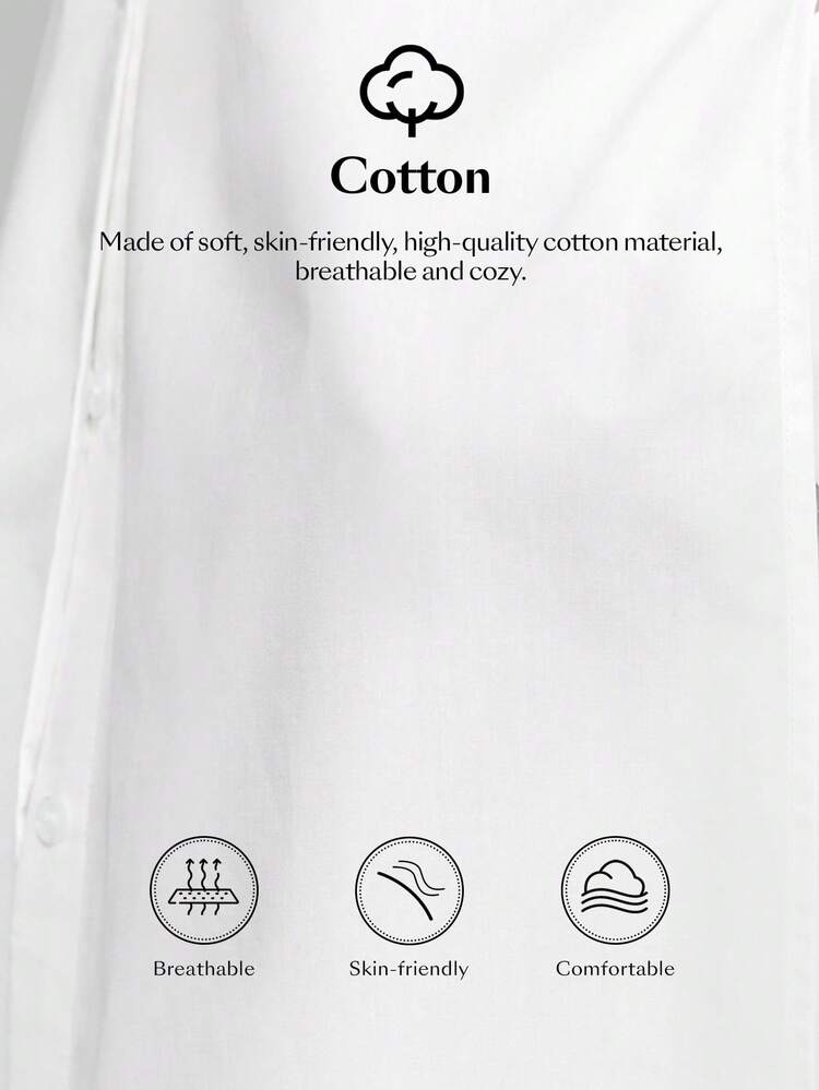 2026 Spring/Summer Women's Solid Color White Side Slit Long Sleeve Shirt, Minimalist Elegant Urban Chic Casual Commute Blouse, Suitable For Office, Wedding Guest, Holiday, Fashion Versatile Women's Shirt