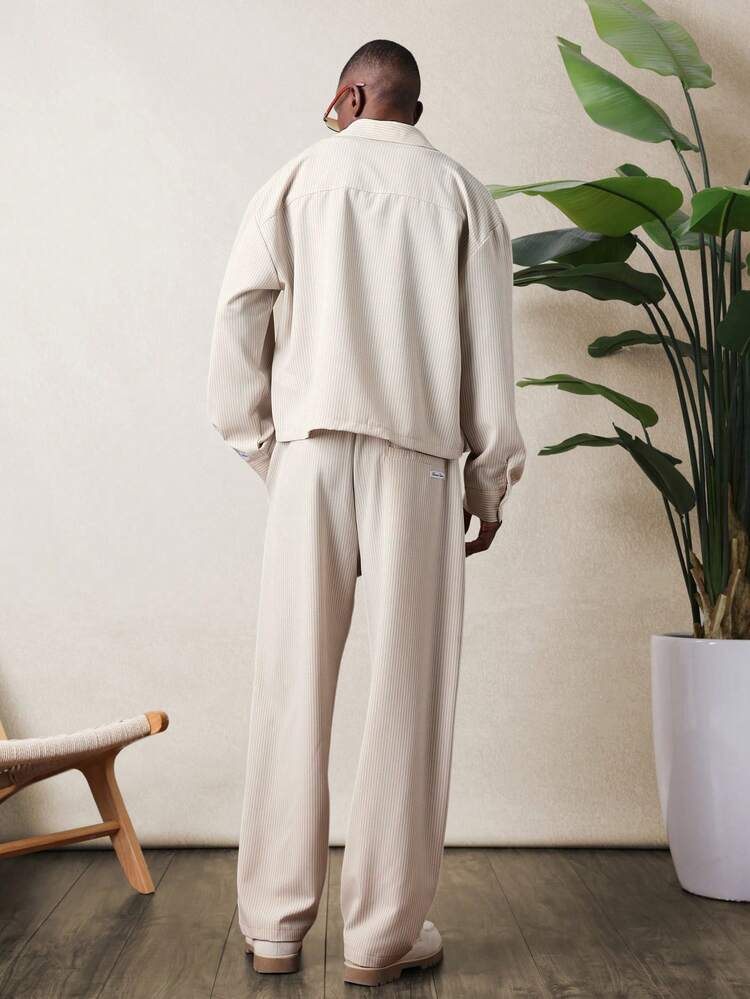 Ribbed Long Sleeve Shirt And Wide Leg Pants Set