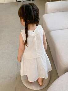 DAZY 女童圆领蕾丝无袖上衣和裙子两件套，韩版 - 白色 - 查看 2
