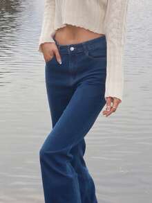 Sydney Algeri 女式前扣口袋简约休闲牛仔裤，日常穿着 - 中等水洗藍 - 查看 5