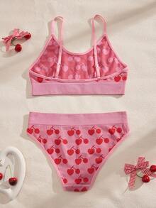 Eraneu 2件套樱桃印花浪漫优雅无缝舒适内衣套装 - 粉色 - 查看 8