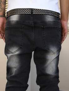 Manfinity LEGND Men's Black Distressed Patch Skinny Fit Jeans, Streetwear Style, All Season - Black - View 5