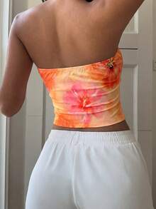 Aloruh 女士休闲橙色夏威夷花卉印花抹胸上衣,适合夏季、海滩、音乐节等场合,可用作沙滩罩衫、休闲比基尼、舒适泳装或装饰性沙滩装。 - 彩色 - 查看 3