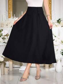 Modelyn Elegant Commuter Waist Folding Women's Skirt - Black - View 4