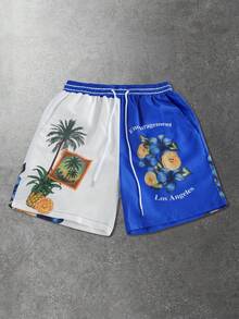ROMWE MEN Casual Pantalones cortos tejidos con estampado para hombres, adecuados para primavera y verano - Azul - Ver 6