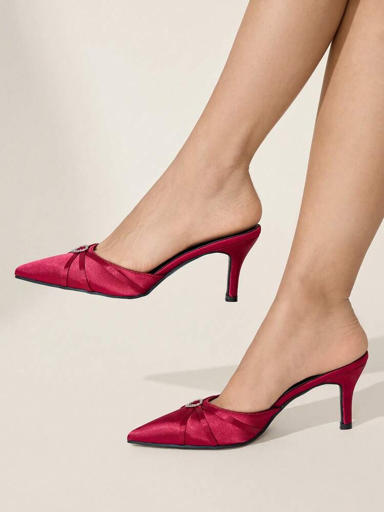 CUCCOO CHICEST Women's Pointed Toe Heart Rhinestone Decor Slip-On Daily Wear Fashion High Heel Shoes Elegant Shoes Wedding Shoes