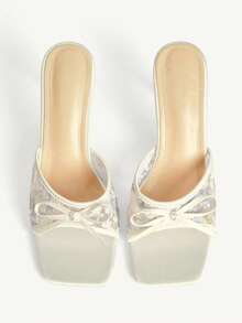 CUCCOO CHICEST Women's Elegant Bowknot Strap Square Toe Stiletto High Heel Sandals, Romantic Sweet Wine Red Mules Suitable For Dates, Afternoon Tea, Gatherings Elegant Shoes Wedding Shoes - Apricot - View 9